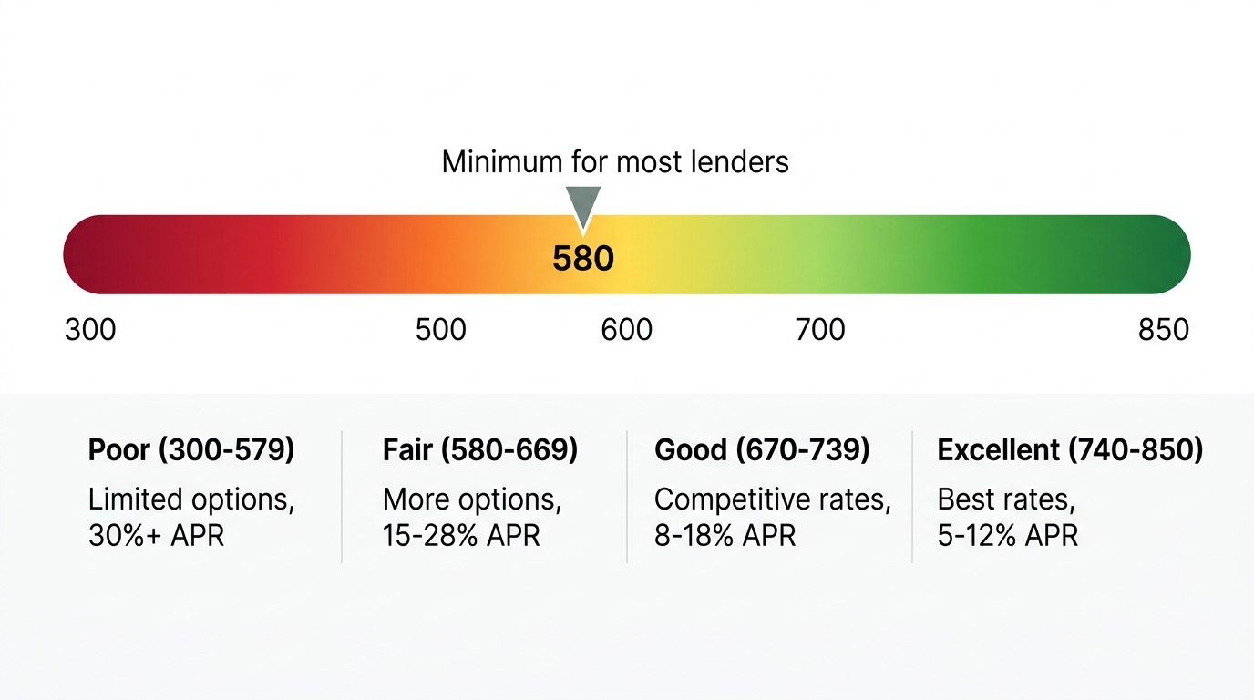 Credit score ranges chart showing loan eligibility from poor to excellent