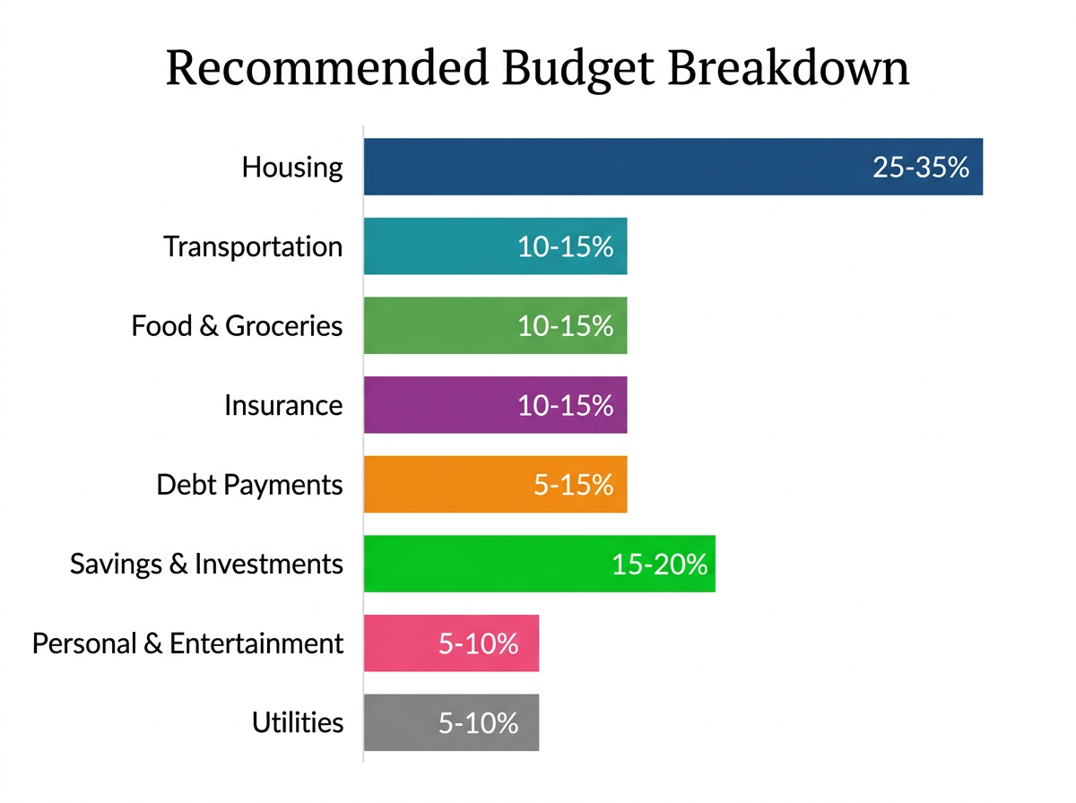 Budget category breakdown showing recommended percentage of income for each expense
