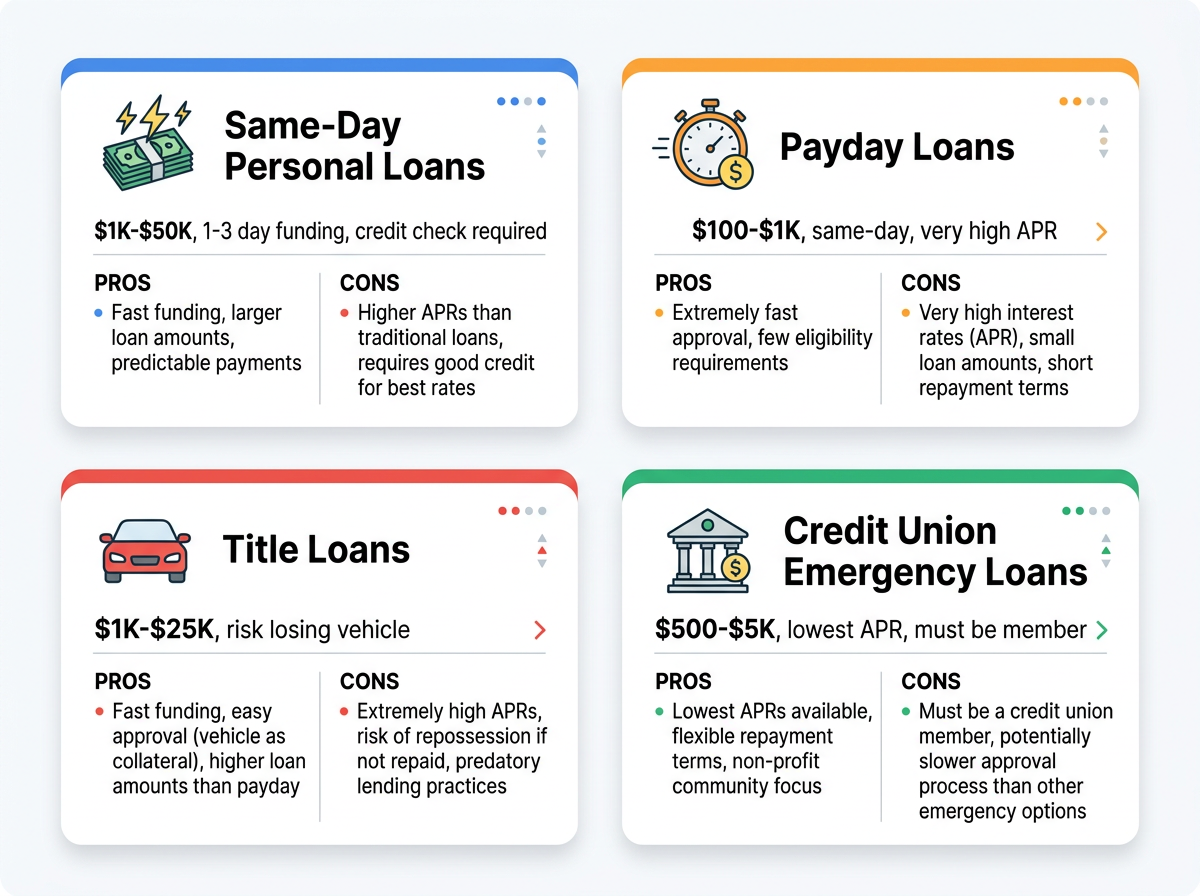Four types of emergency loans compared with pros and cons