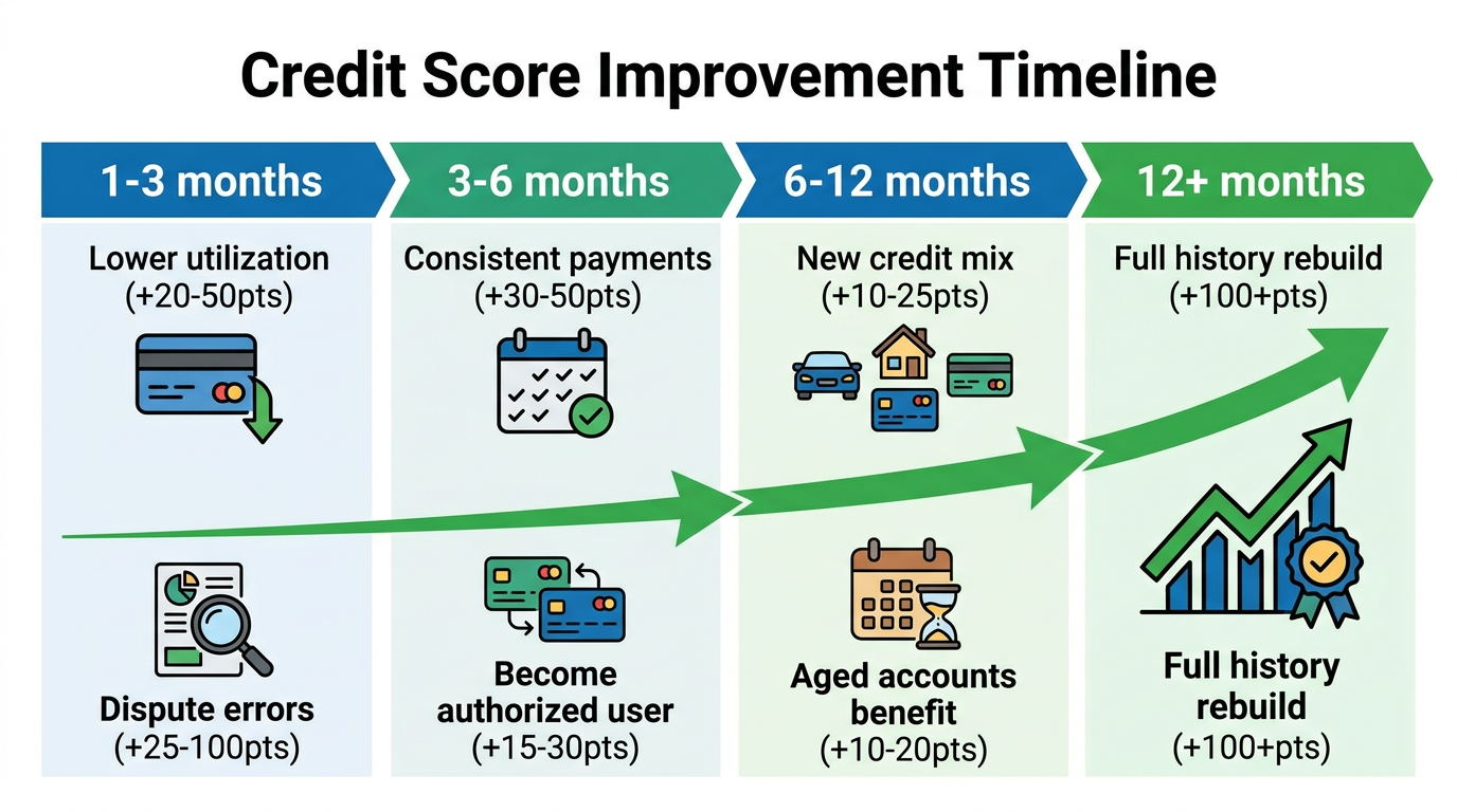 Timeline showing how fast different actions improve your credit score
