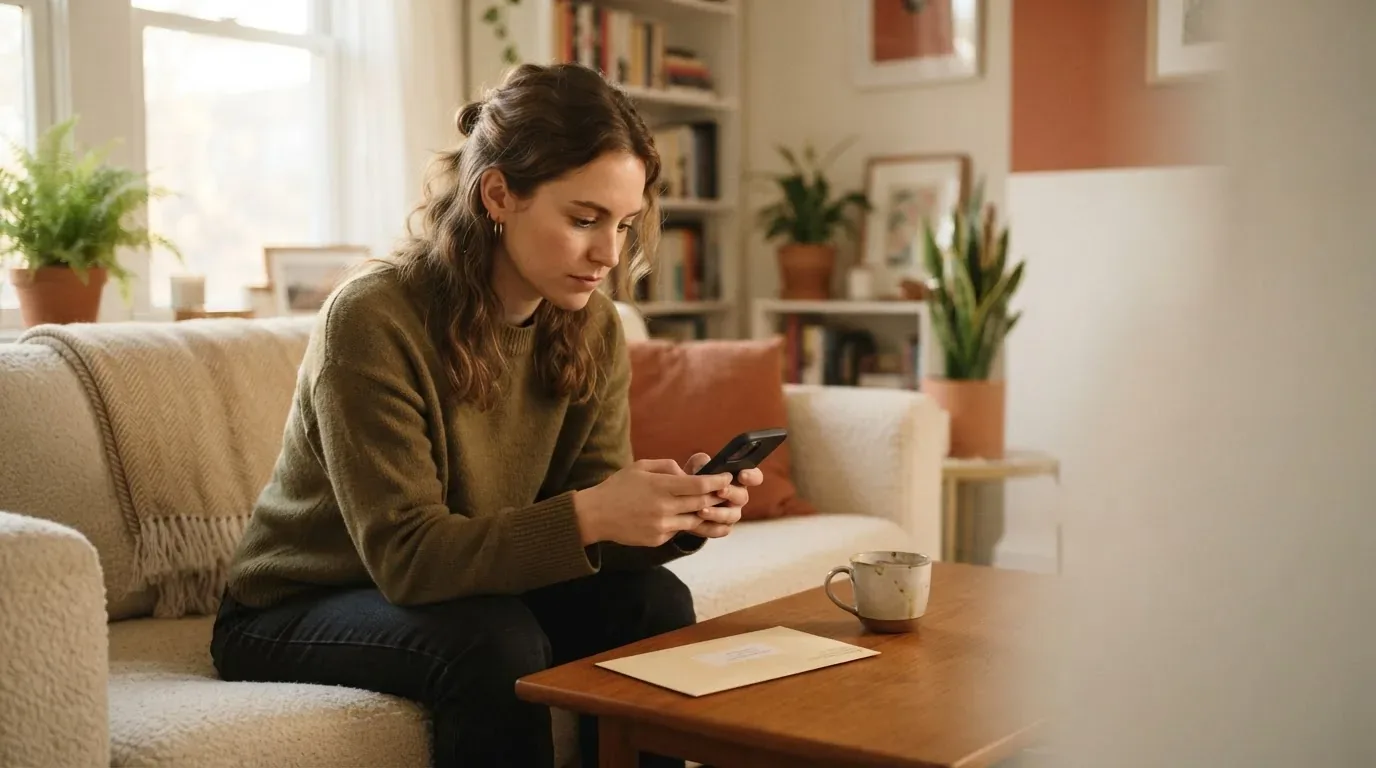 Person checking options for a small $300 emergency loan on a phone at home