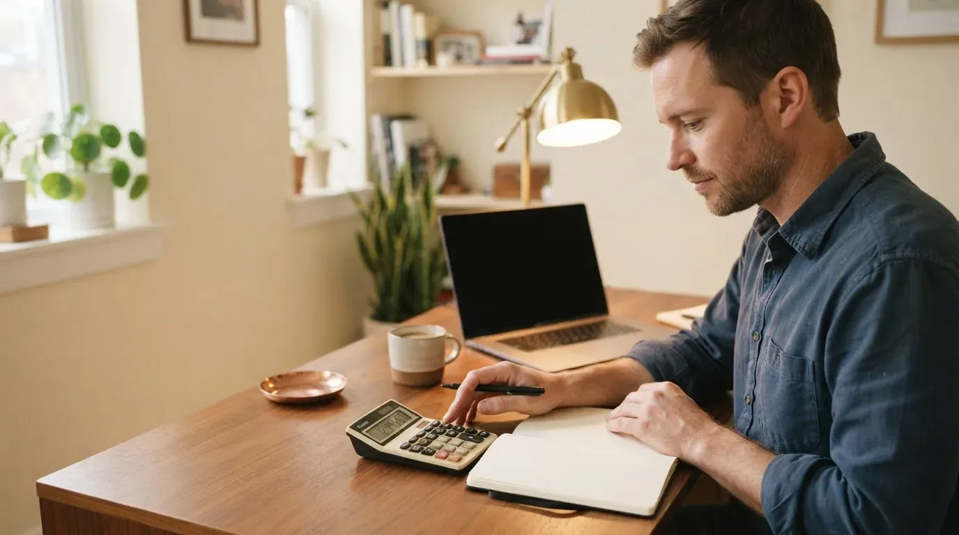 Person calculating the monthly payment on a $3,000 personal loan at a desk