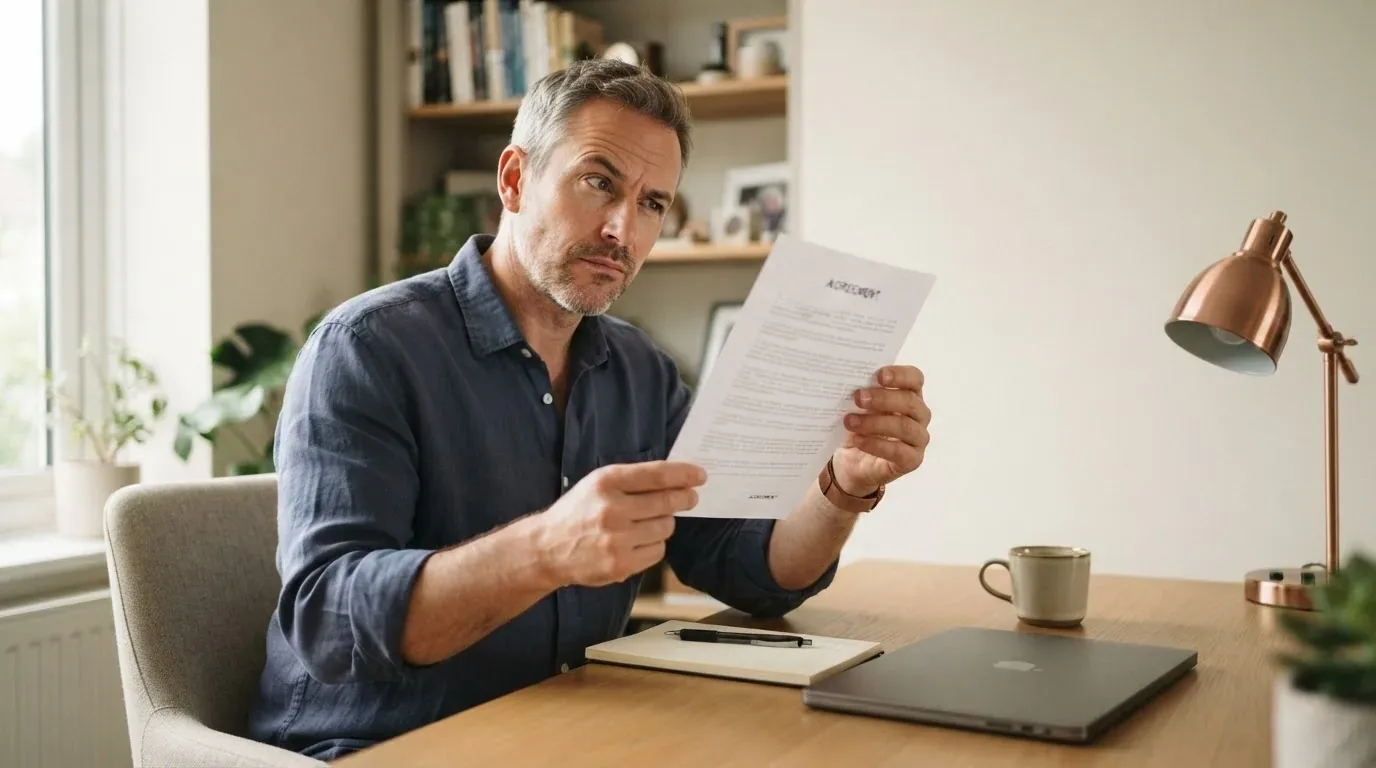 Couple comparing payday loan consolidation company options on a laptop at a kitchen table