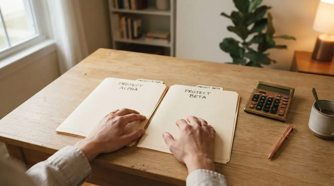 Two debt-relief options compared side by side with a calculator and pen on a desk