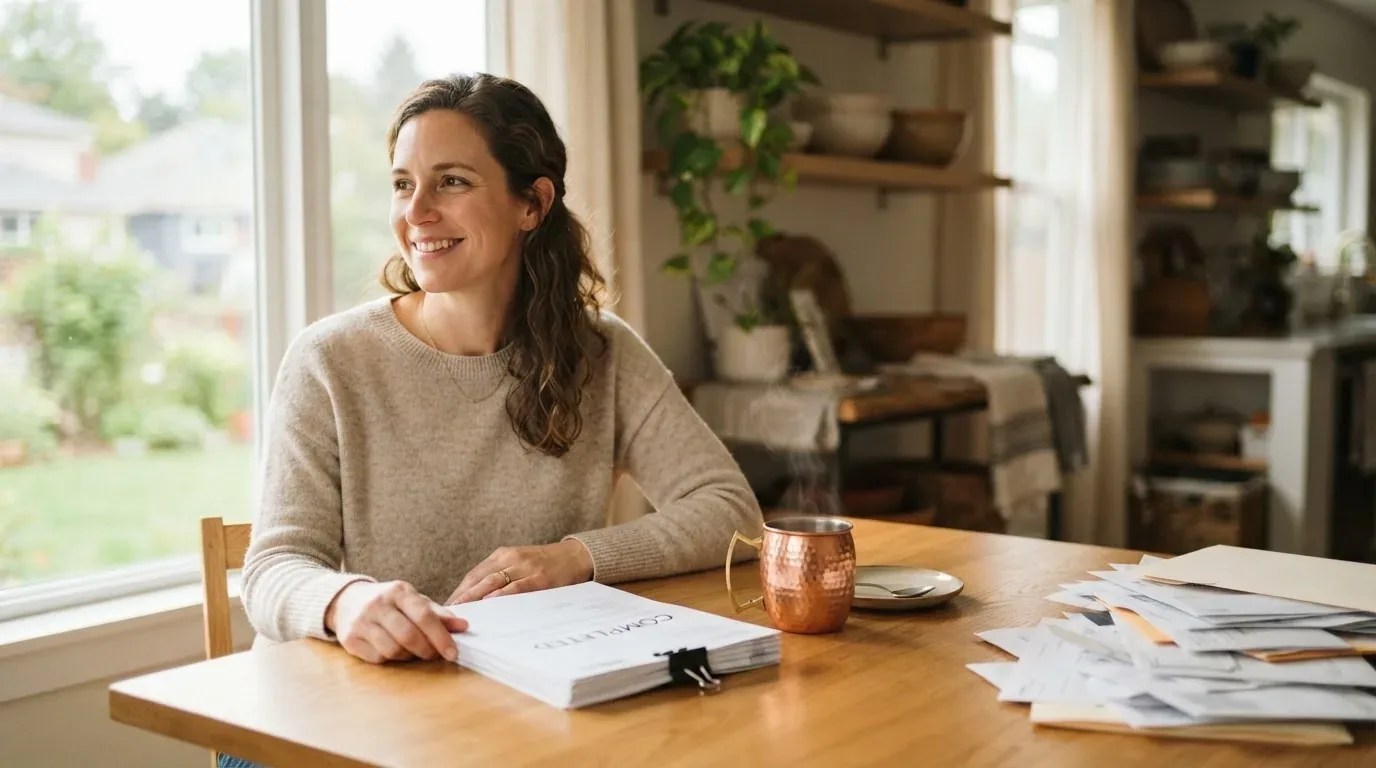 Person reviewing payday loan balances and a consolidation plan at a kitchen table