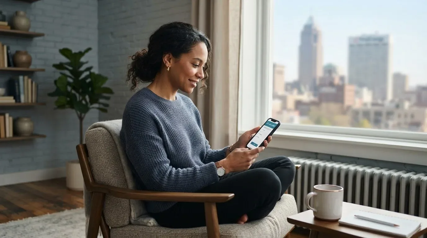 Akron OH resident applying for a loan online on a phone