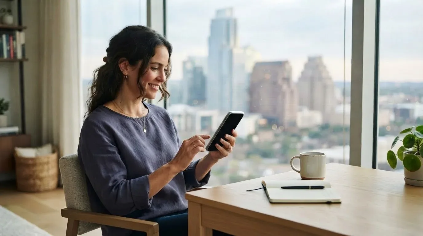 Austin TX resident applying for a loan online on a phone
