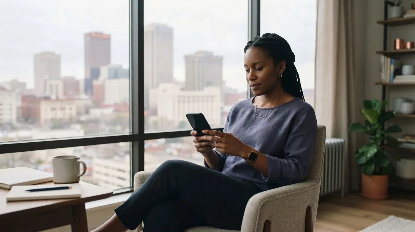 Birmingham AL resident applying for a loan online on a phone