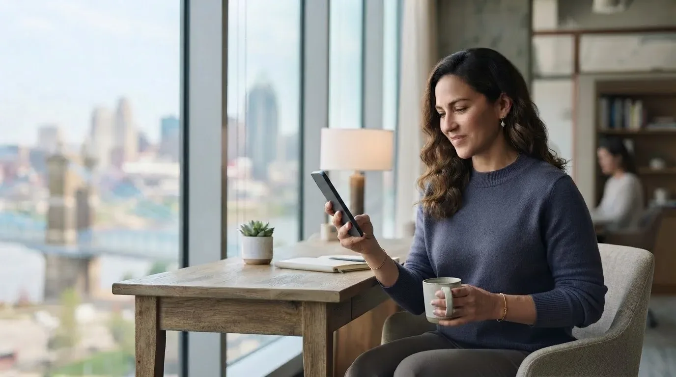 Cincinnati OH resident applying for a loan online on a phone