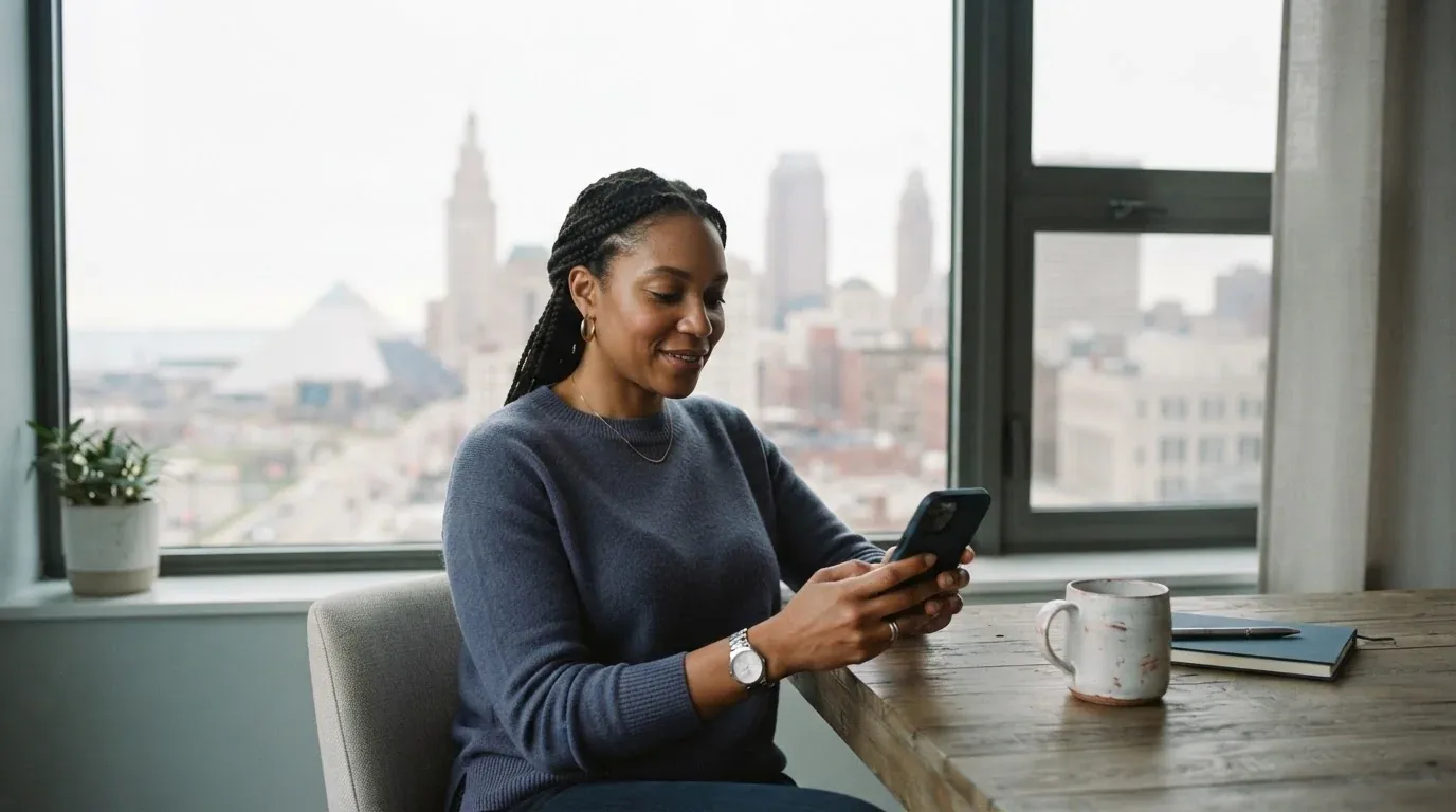 Cleveland OH resident applying for a loan online on a phone