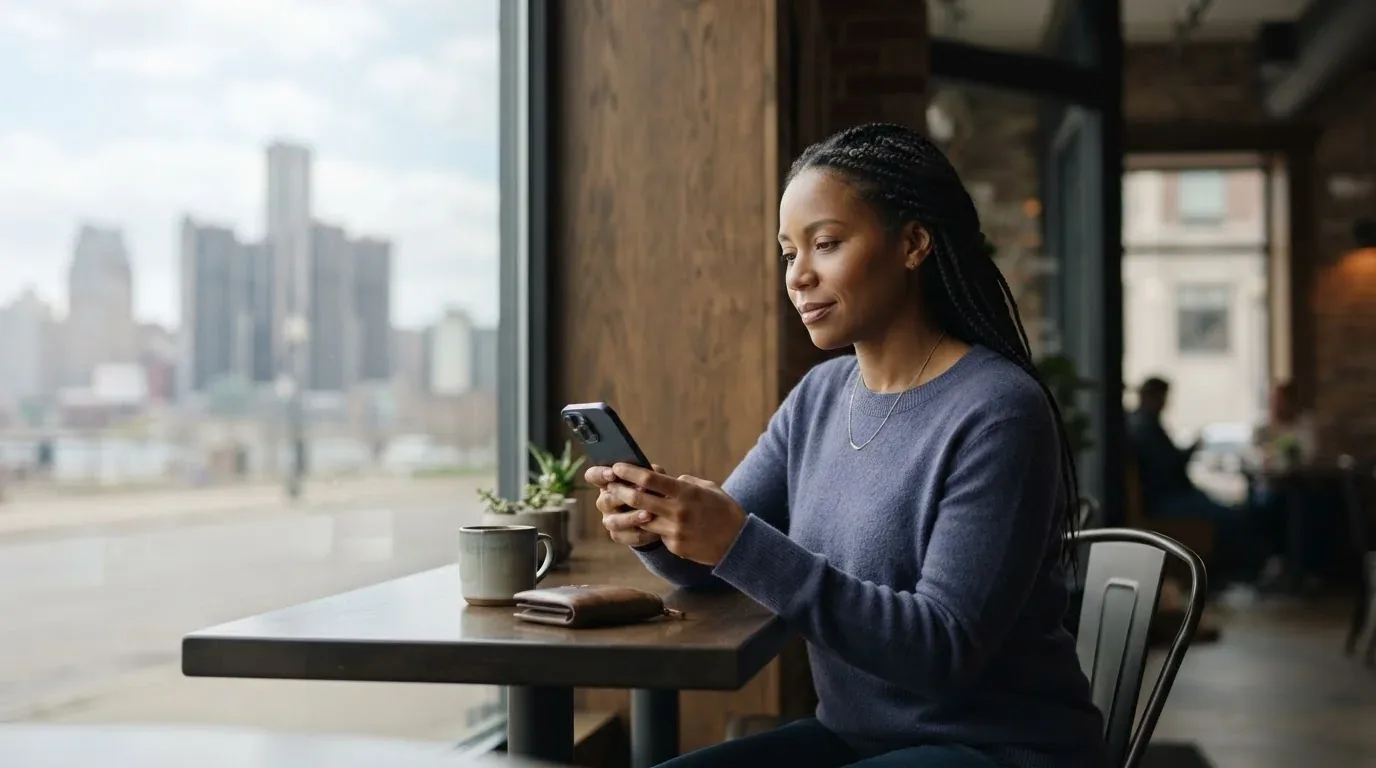 Detroit resident applying for a loan online on a phone