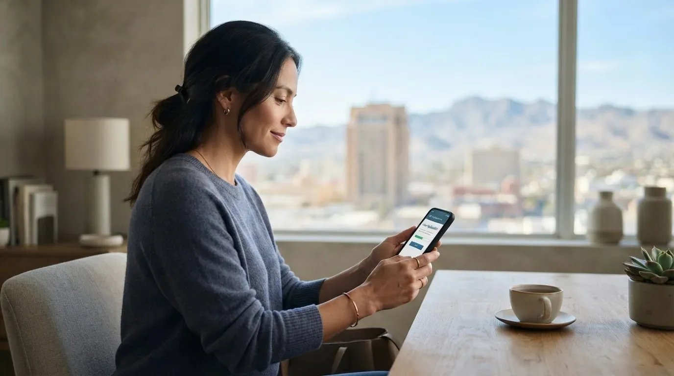 El Paso TX resident applying for a loan online on a phone