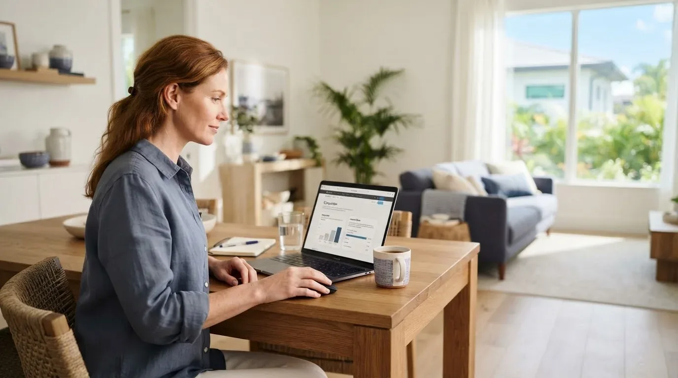 Florida resident comparing online loan options on a laptop at home