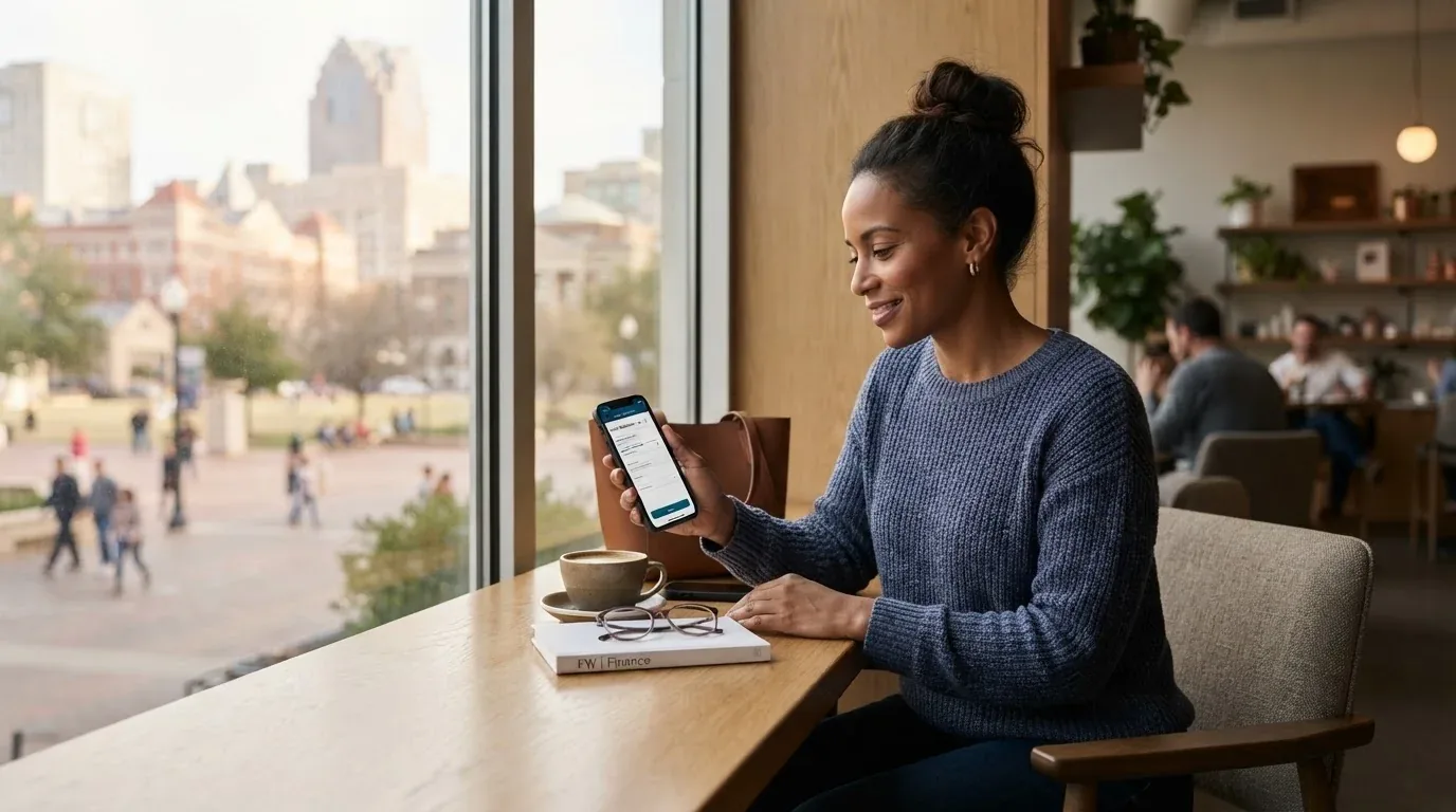 Fort Worth TX resident applying for a loan online on a phone