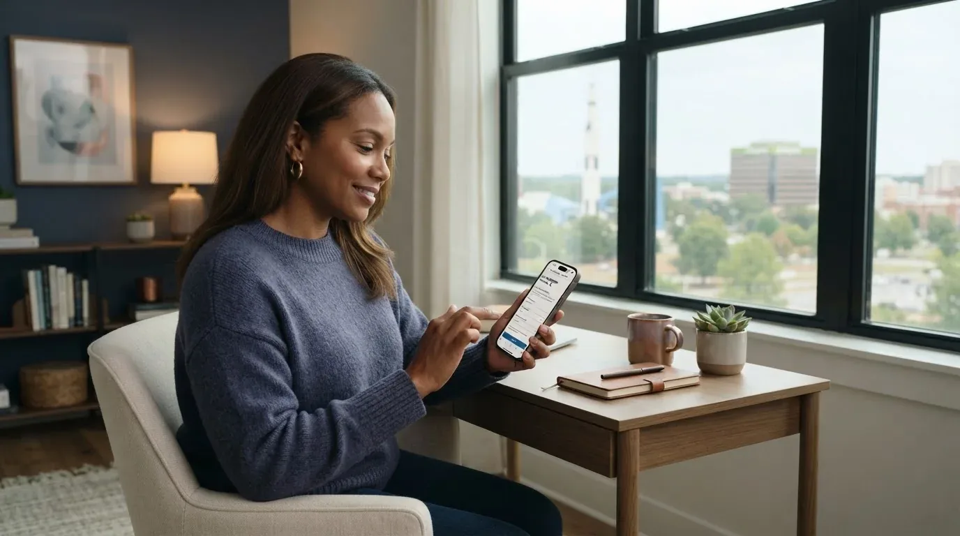 Huntsville AL resident applying for a loan online on a phone
