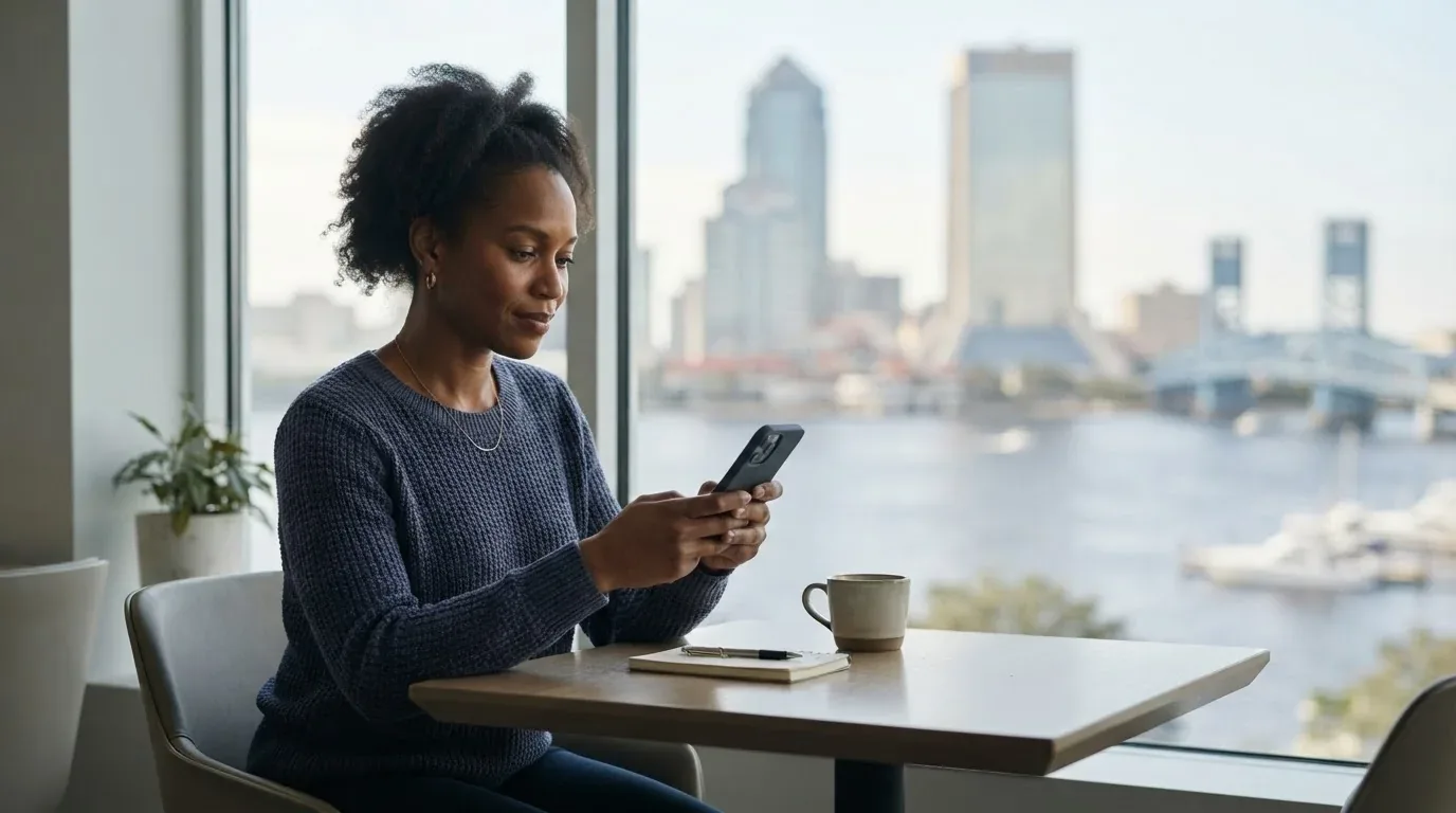 Jacksonville Florida resident applying for a loan online on a phone
