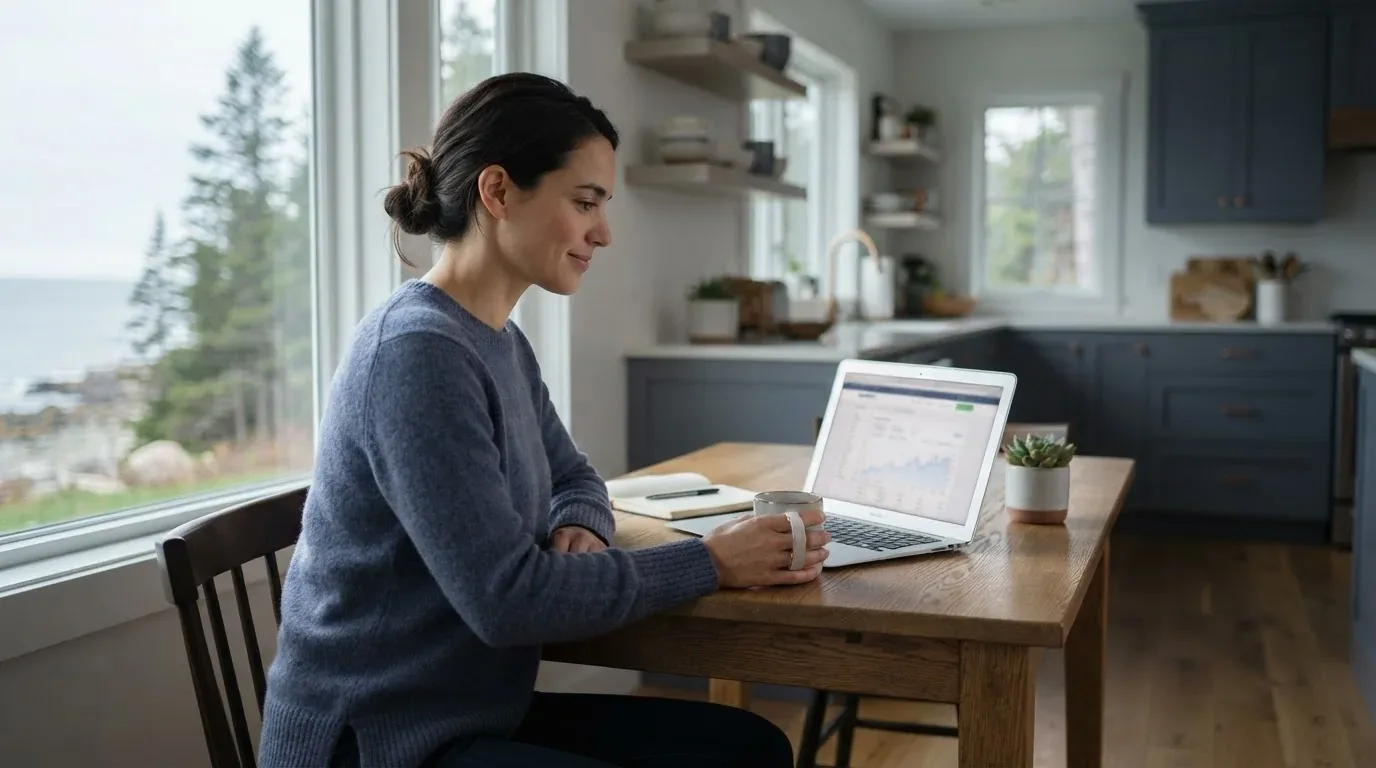 Maine resident comparing online loan options on a laptop at home