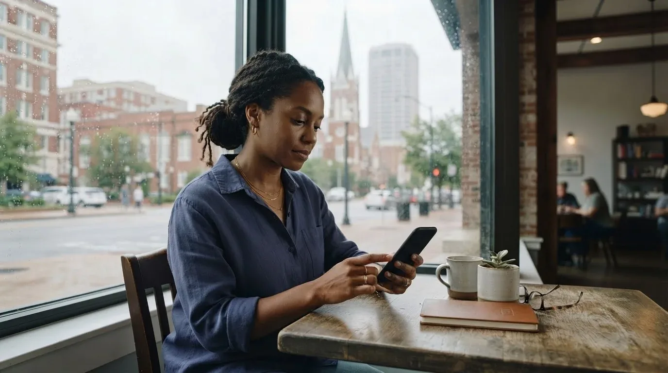 Montgomery AL resident applying for a loan online on a phone