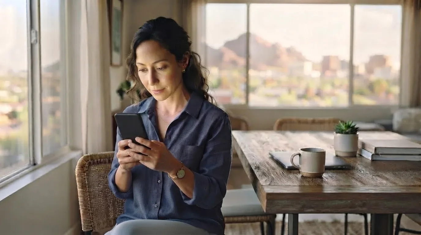 Phoenix Arizona resident applying for a loan online on a phone