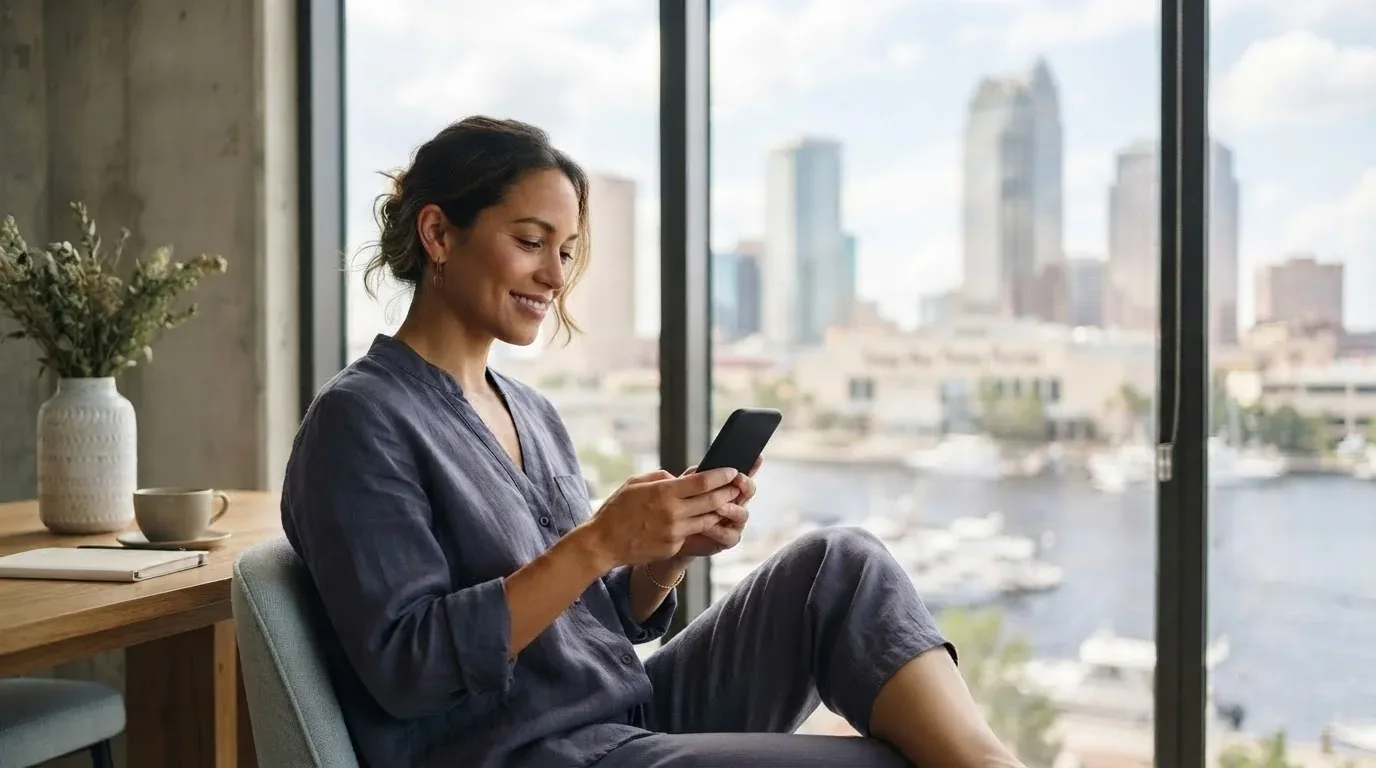 Tampa FL resident applying for a loan online on a phone