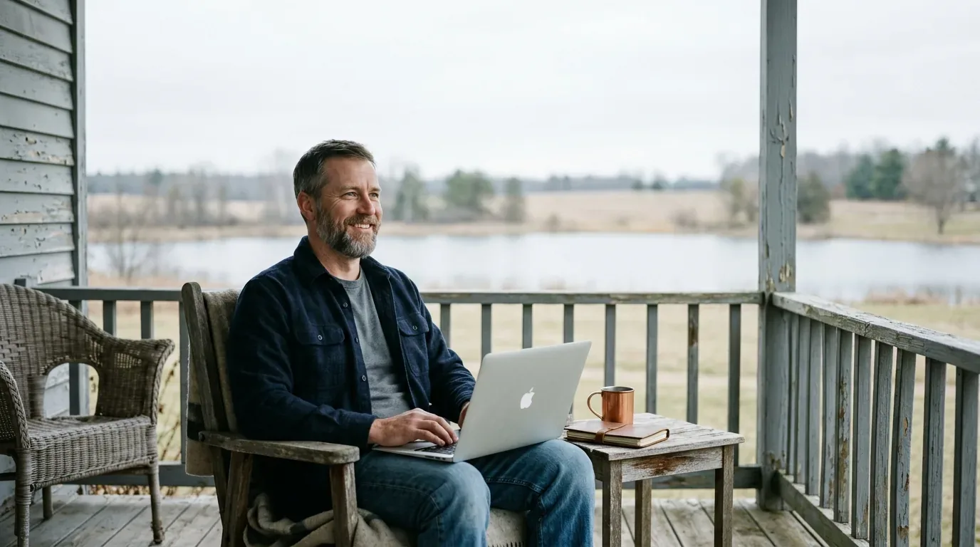 Michigan resident reviewing tribal loan options on a laptop on a home porch