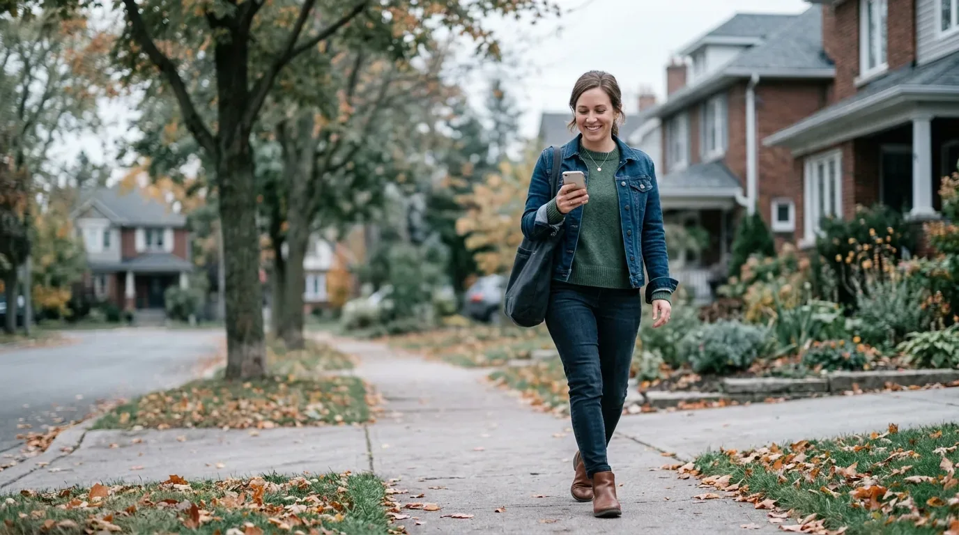 Person checking a tribal loan approval on a phone while out walking