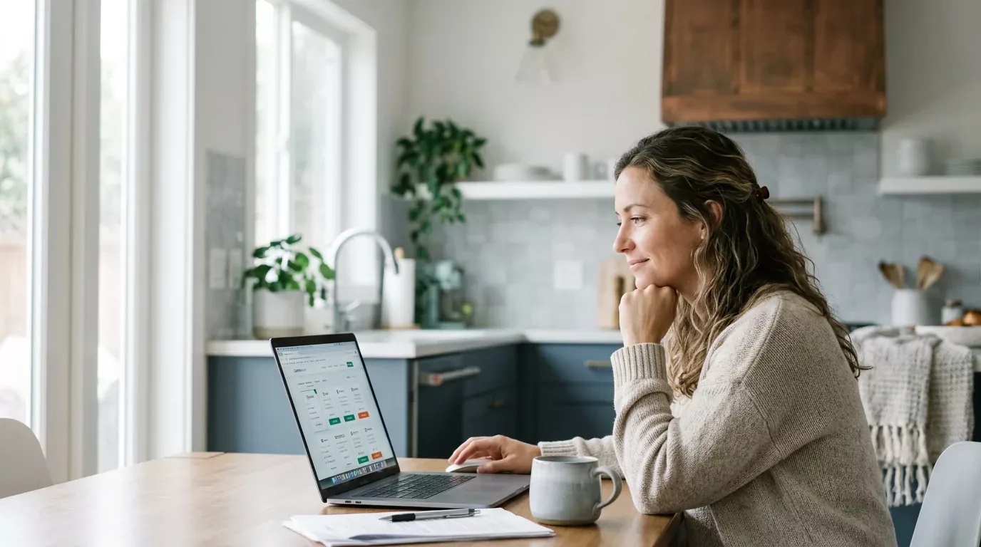 California borrower comparing tribal loan offers on a laptop at a kitchen table