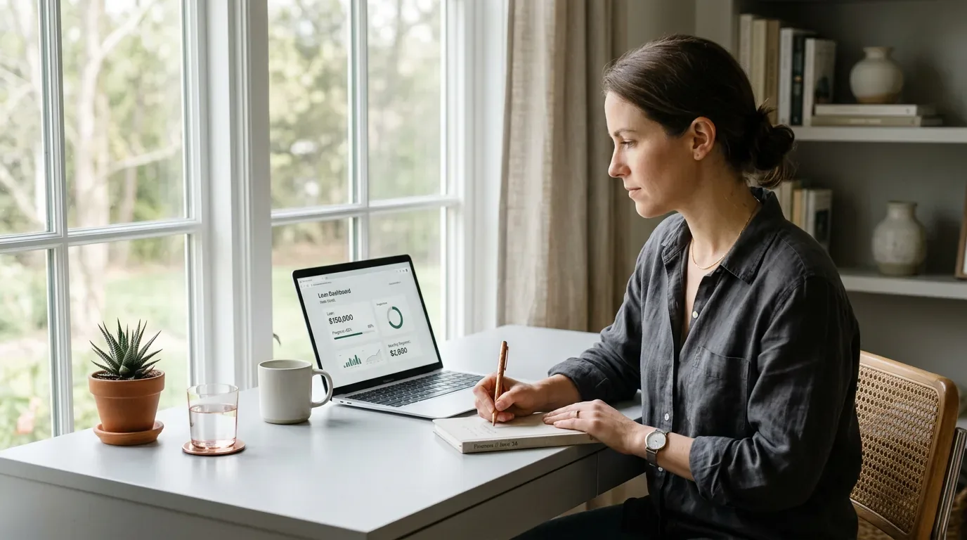 Georgia borrower reviewing a tribal loan dashboard on a laptop at a home desk