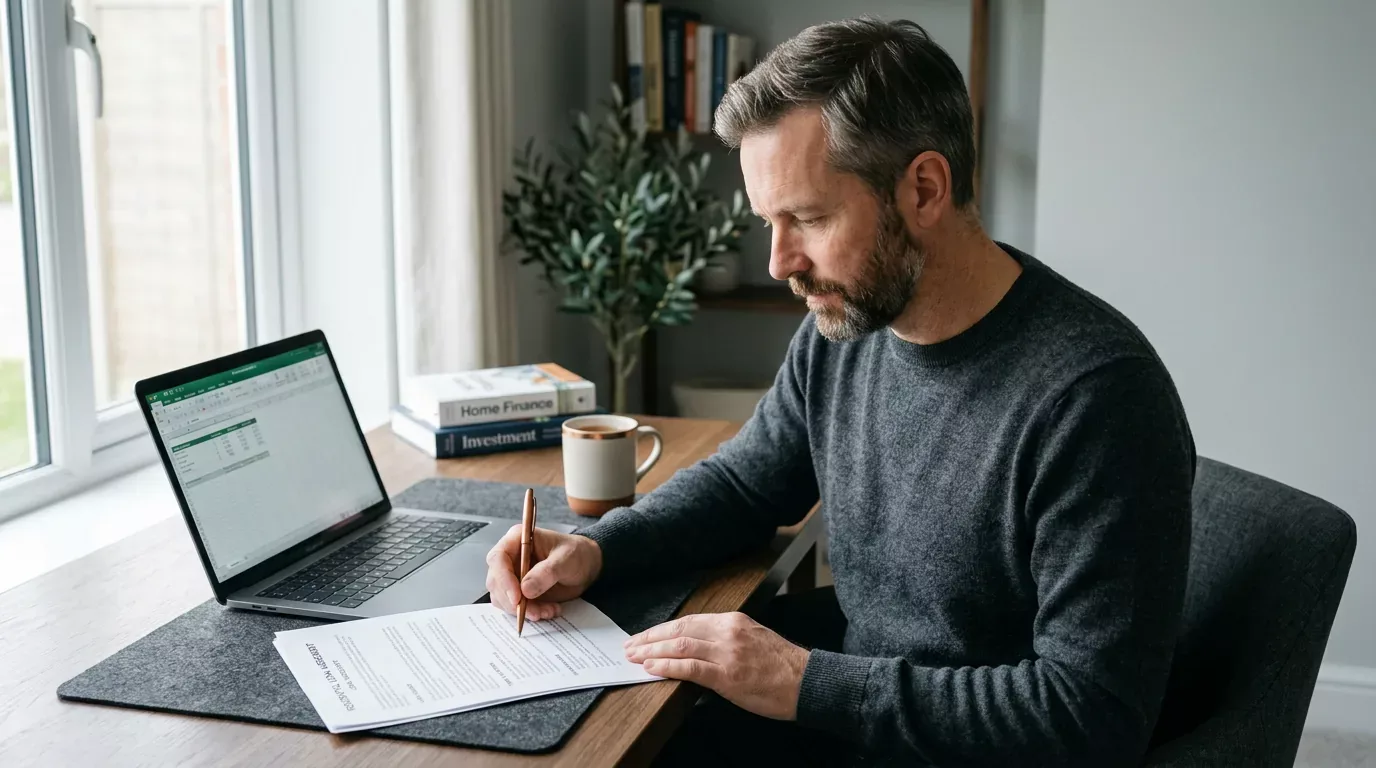 Illinois borrower reviewing a tribal loan agreement with a pen at a home desk